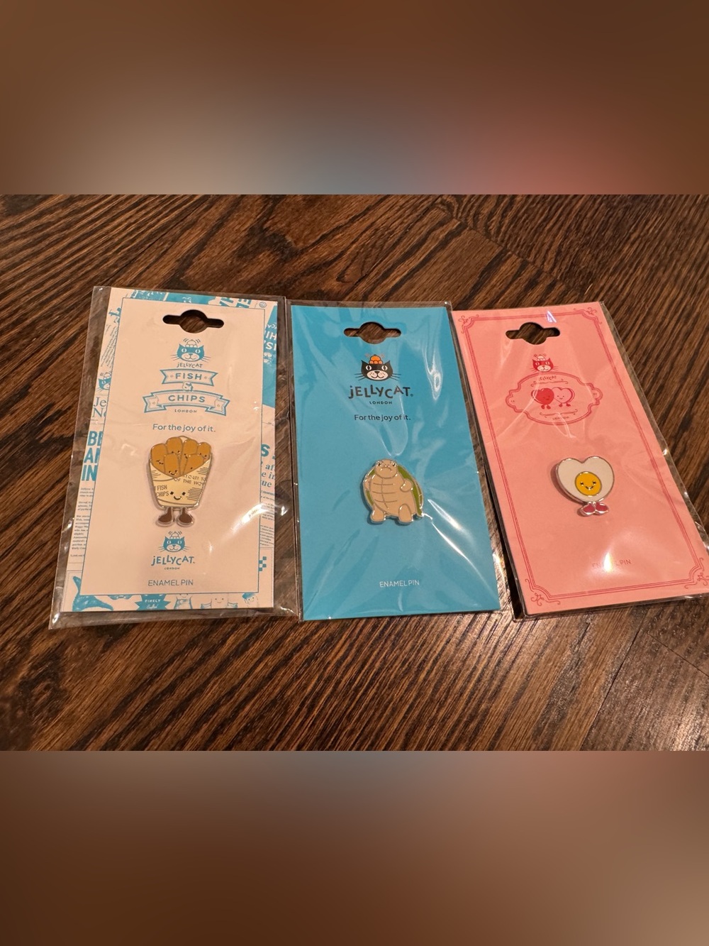 Jellycat Enamel Pin Set of 3 Fish & Chips Turtle Fried Egg Collector Bundle